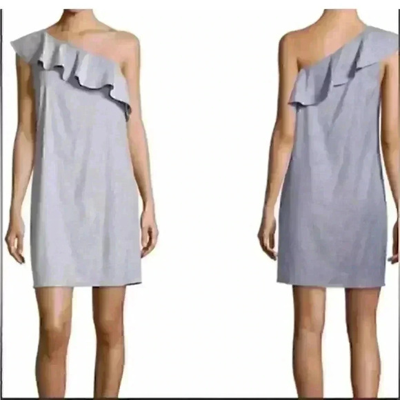NWOT THEORY Ruffled Alexanda
Dress Light Denim Tierra Wash Sz 8
H053612R $245 - Picture 1 of 5